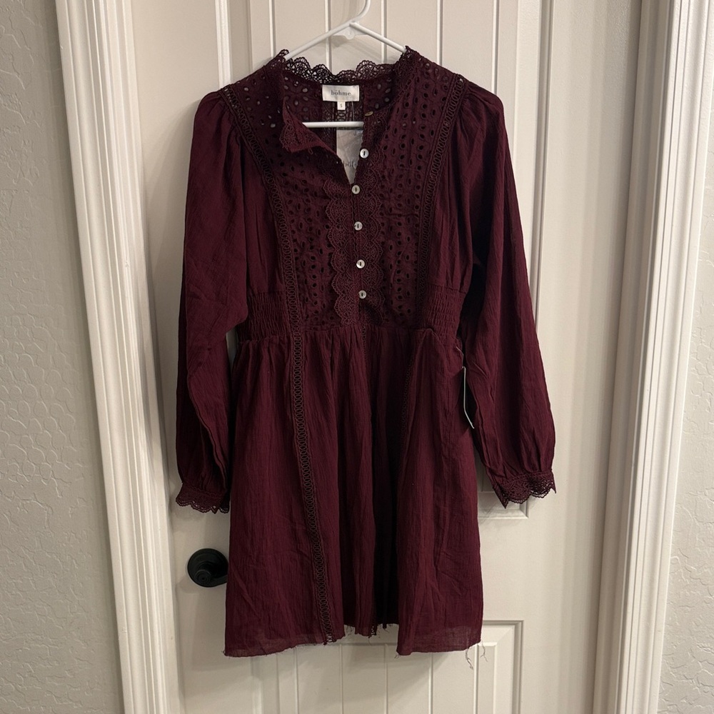 New Bohme Plum Lace Detail mini Dress sz S